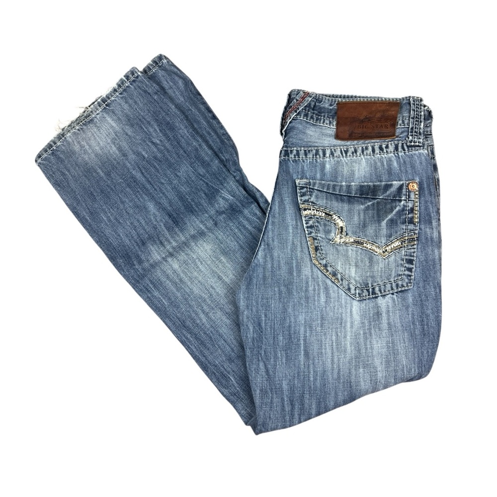 Big Star Jeans Mens 30S Pioneer Boot Cut Distressed Denim‎ Blue Western Cowboy